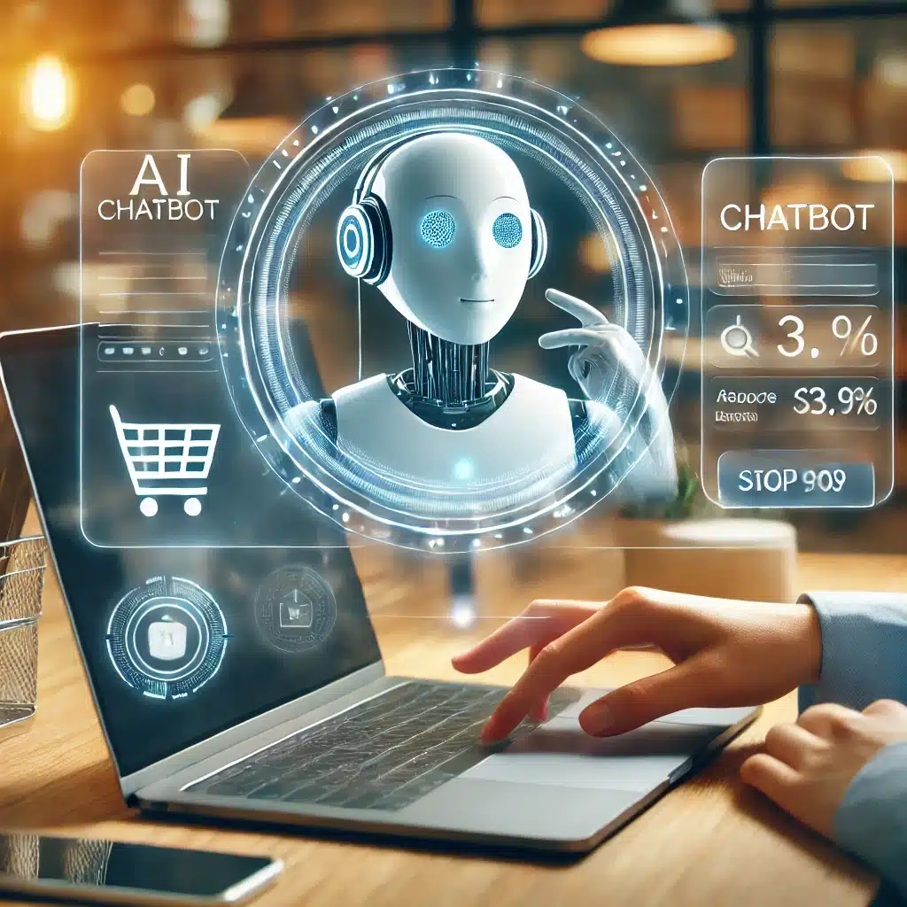 A digital interface showing AI lead generation, set in a modern workspace.